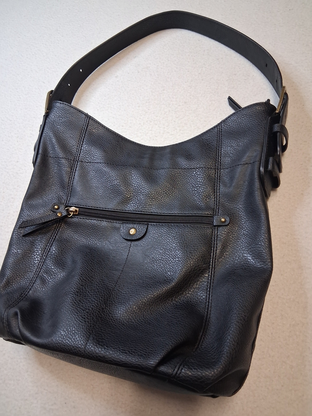 Denver Hayes Black Pebble Leather Shoulder Bag